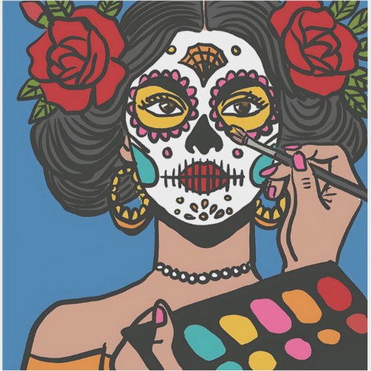 Dia de los Muertos Make-up met de hand getekend Sticker (Voorkant)