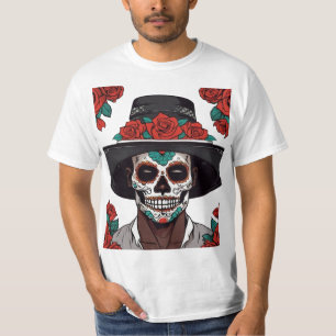 Dia de los Muertos: Man met suikerschedel en Rozen T-shirt