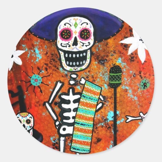 DIA DE LOS MUERTOS MARIACHI RONDE STICKER (Voorkant)