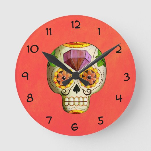 Dia de Los Muertos Mexican Sugar Skull Ronde Klok (Voorkant)