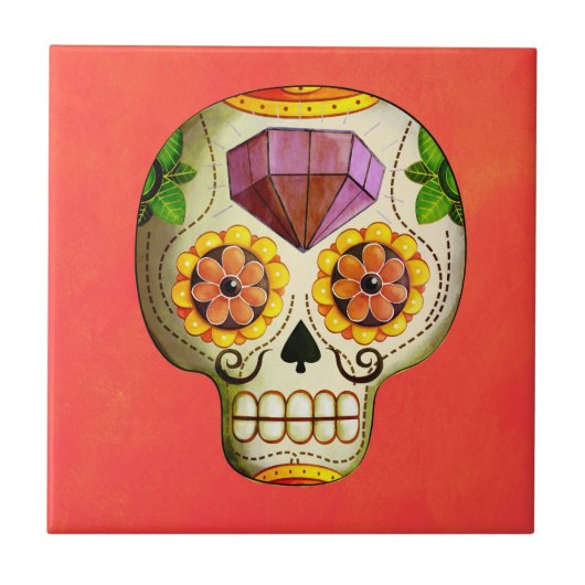 Dia de Los Muertos Mexican Sugar Skull Tegeltje (Voorkant)