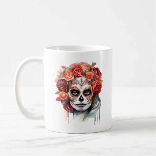Dia de los Muertos Mooie Vrouw Suiker Schedel Koffiemok (Links)