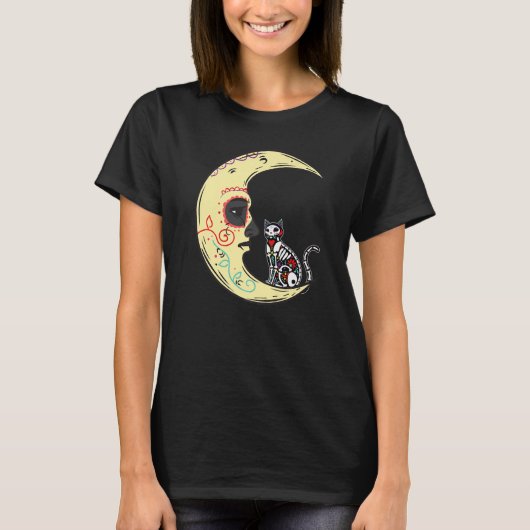 Dia de Los Muertos Moon Sugar Skeleton Cat X Ray T-shirt (Voorkant)