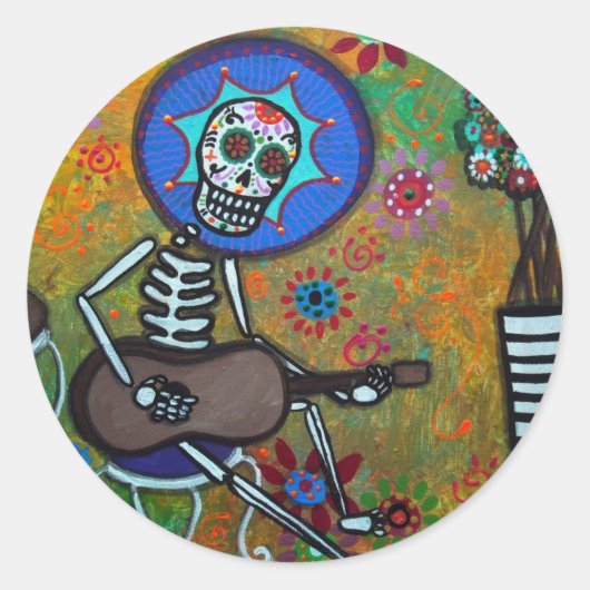 DIA DE LOS MUERTOS MUSIKERO RONDE STICKER (Voorkant)