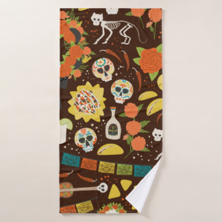 Dia De Los Muertos naadloze modellen met handbagag Badhanddoek