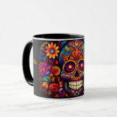 Dia de los Muertos Naam toevoegen Skull Sky Black  Mok (Voorkant links)