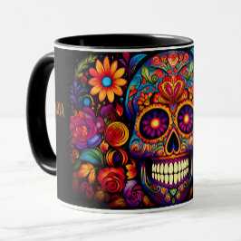 Dia de los Muertos Naam toevoegen Skull Sky Black  Mok