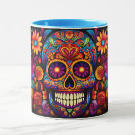 Dia de los Muertos Naam toevoegen Skull Sky Blue I Mok