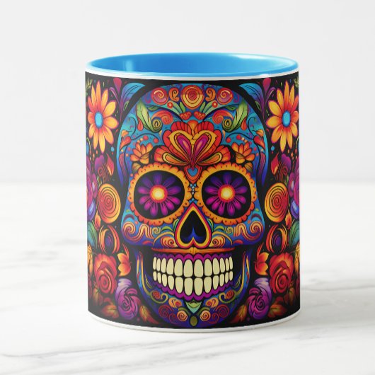 Dia de los Muertos Naam toevoegen Skull Sky Blue I Mok