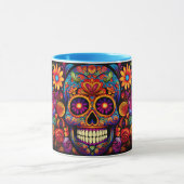 Dia de los Muertos Naam toevoegen Skull Sky Blue I Mok (Midden)
