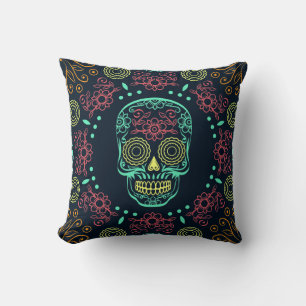 Dia de los Muertos Neon Floral Skull Sierkussen