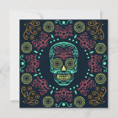 Dia de los Muertos Neon Floral Skull | Uitnodiging (Voorkant)