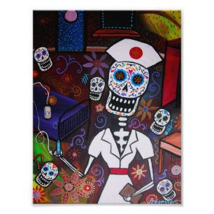 Dia de los Muertos Nurse Painting Foto Afdruk