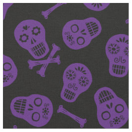 Dia de los Muertos Paars Paper Skulls Patroon Stof