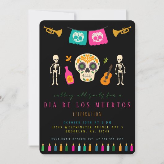 Día de los Muertos Party Invitation Kaart (Voorkant)