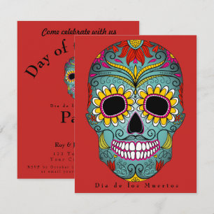 Dia de los Muertos Party Kleurrijke Suikerschedel Kaart