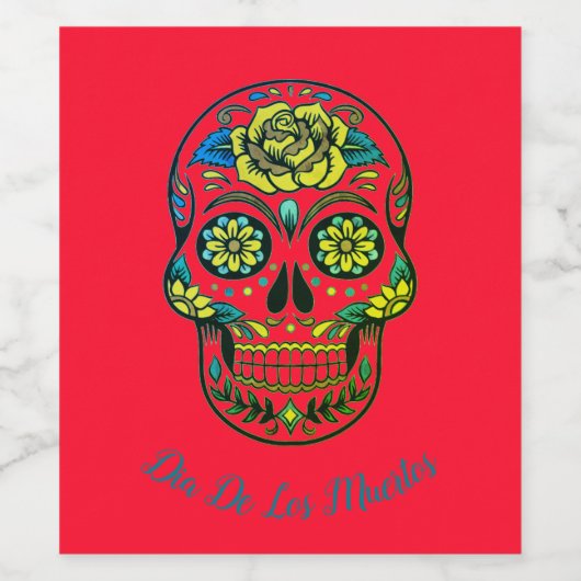 Dia De Los Muertos Party Rood Wijn Etiket (Enkel label)