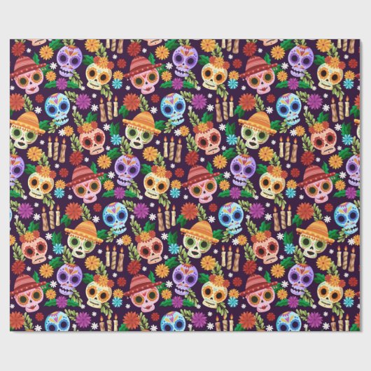 Dia de los Muertos Pattern Wrapping Paper Cadeaupapier (Vlak)