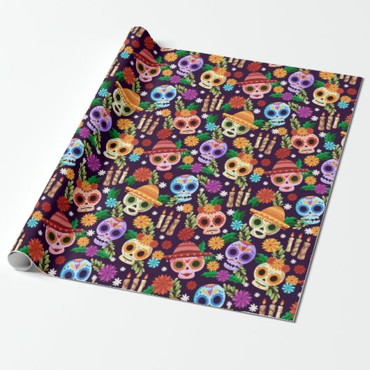 Dia de los Muertos Pattern Wrapping Paper Cadeaupapier (Uitgerold)