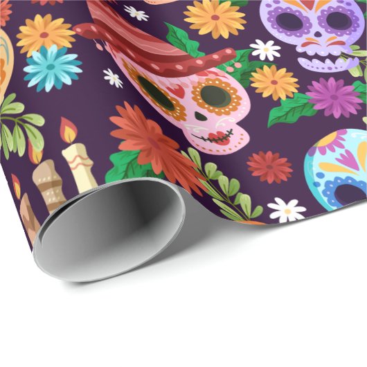 Dia de los Muertos Pattern Wrapping Paper Cadeaupapier (Rol Hoek)
