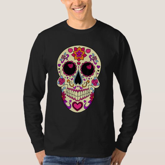 Dia De Los Muertos Pink Hearts Mask Skull T-shirt (Voorkant)