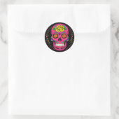Día de los Muertos Pink Sugar Skull Halloween Ronde Sticker (Tas)