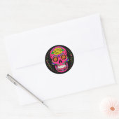 Día de los Muertos Pink Sugar Skull Halloween Ronde Sticker (Envelop)
