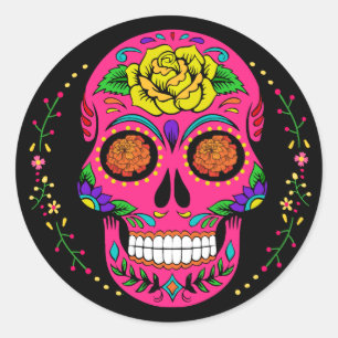 Día de los Muertos Pink Sugar Skull Halloween Ronde Sticker