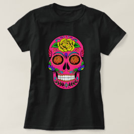 Dia de los Muertos Pink Sugar Skull Marigold Eyes T-shirt