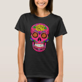 Dia de los Muertos Pink Sugar Skull Marigold Eyes T-shirt (Voorkant)