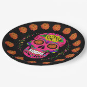 Dia de los Muertos Pink Sugar Skull & Marigolds Papieren Bordje (Gekanteld)