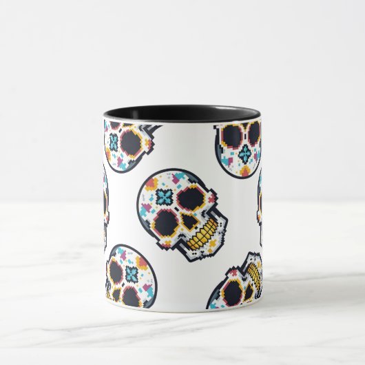 Dia De Los Muertos Pixelated Skull Pattern Mok (Midden)