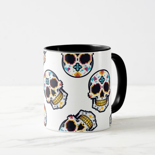 Dia De Los Muertos Pixelated Skull Pattern Mok (Voorkant rechts)