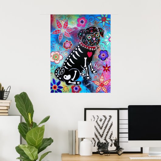 Dia de los Muertos Pug Dog Poster (Thuiskantoor)