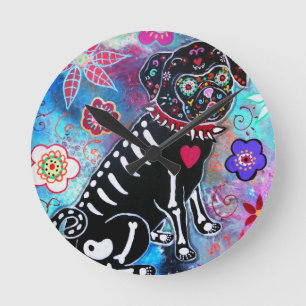 Dia de los Muertos Pug Hondenliefhebber Ronde Klok