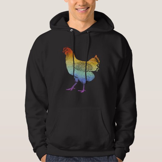 Dia De Los Muertos Rainbow Rooster Skull Cockerel Hoodie (Voorkant)