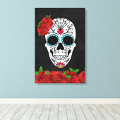  dia de los Muertos Red Roses Sugar Skull Canvas Afdruk (Insitu (Houten vloer))