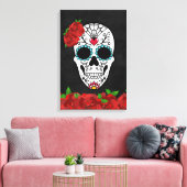  dia de los Muertos Red Roses Sugar Skull Canvas Afdruk (Insitu (Woonkamer))