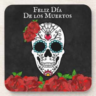 Dia De Los Muertos Red Turquoise Sugar Skull Bier Onderzetter
