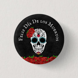 Dia De Los Muertos Red Turquoise Sugar Skull Ronde Button 3,2 Cm