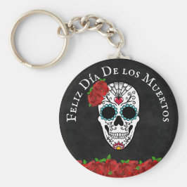 Dia De Los Muertos Red Turquoise Sugar Skull Sleutelhanger