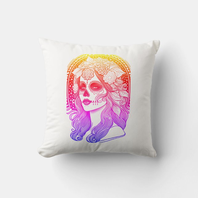 Día De Los Muertos, regenbogenfarben Kussen (Voorkant)