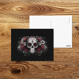Día de los Muertos Rode Bloemrijke Schedel Kunst Briefkaart