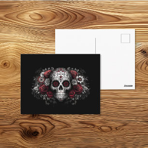 Día de los Muertos Rode Bloemrijke Schedel Kunst Briefkaart