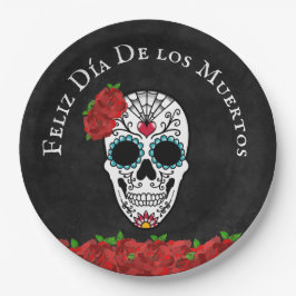 Día de los muertos rode turquoise suiker schedel papieren bordje