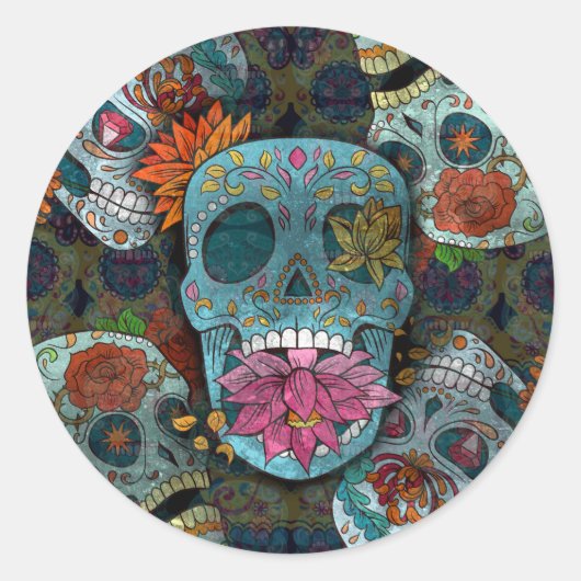 Dia De Los Muertos Ronde Sticker (Voorkant)