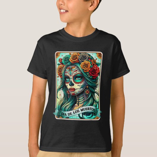 Dia de los Muertos Roos Bloemenvrouw Dag van de De T-shirt (Voorkant)