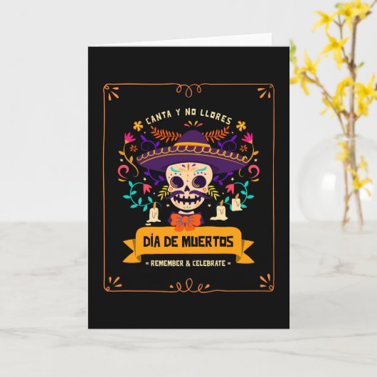 Dia de los Muertos Schedel dag van de doden Kaart (Gele Bloem)