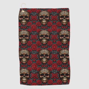 Dia de los Muertos Schedel met Rode Rozen Golfhanddoek