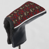 Dia de los Muertos Schedel met Rode Rozen Golfheadcover (3/4 voorkant)